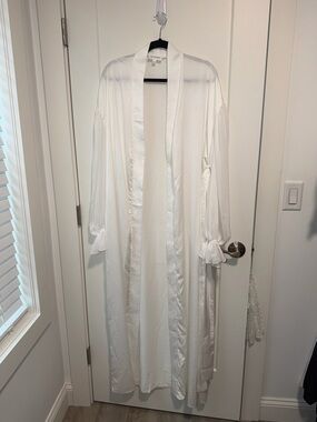 White Satin Trim Long Duster Robe